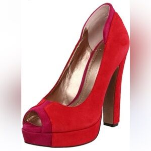 BCBGeneration suede Vibrant Red Peep-Toe Heels